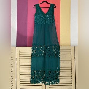 Zara Trafuluc Women’s M Long Teal Ornate Autumn/Winter Crochet Midi Dress